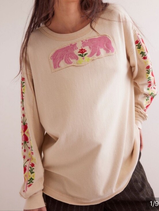 Free People Tops - NWOT Free People We The Free All My Heart Embroidered Long Sleeve Tee